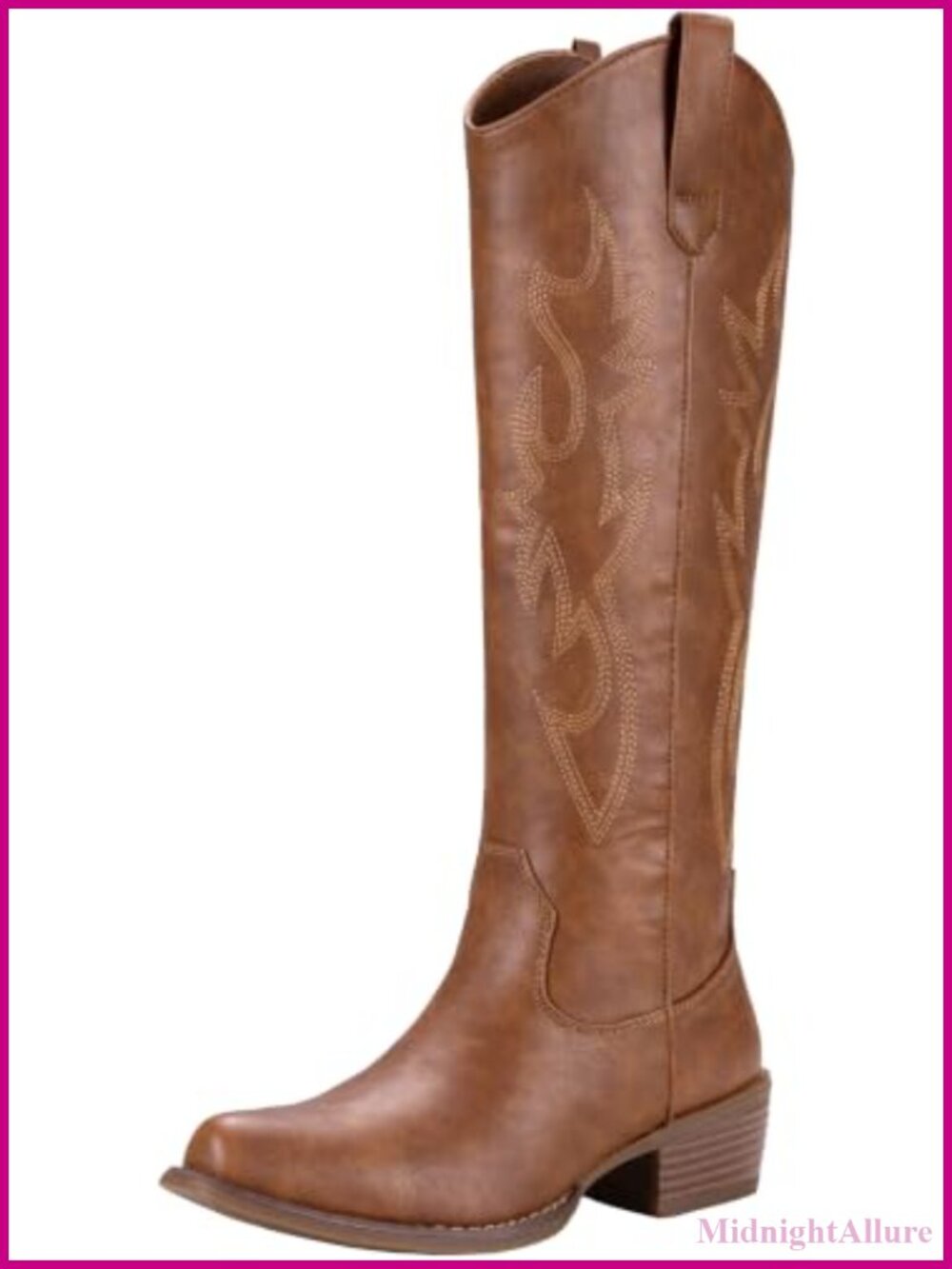 Cowboy Boots Synthetic Leather Low Heel Knee High Western